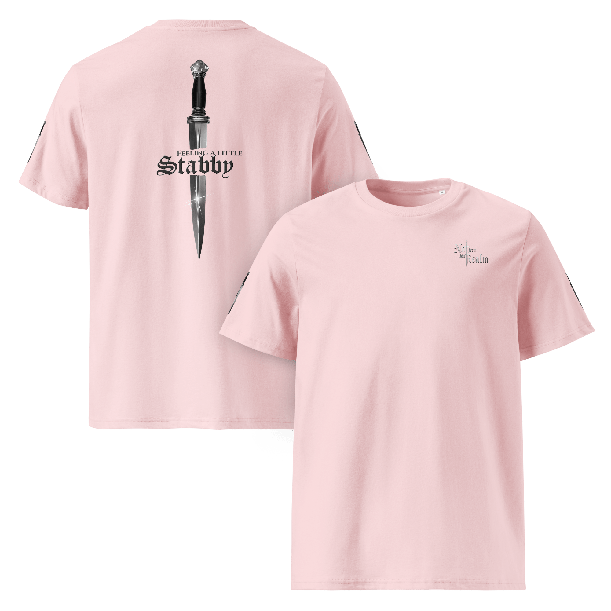 Blades of the Realm T-Shirt — Rosesteel Pink with sleeve detail - Not From This Realm