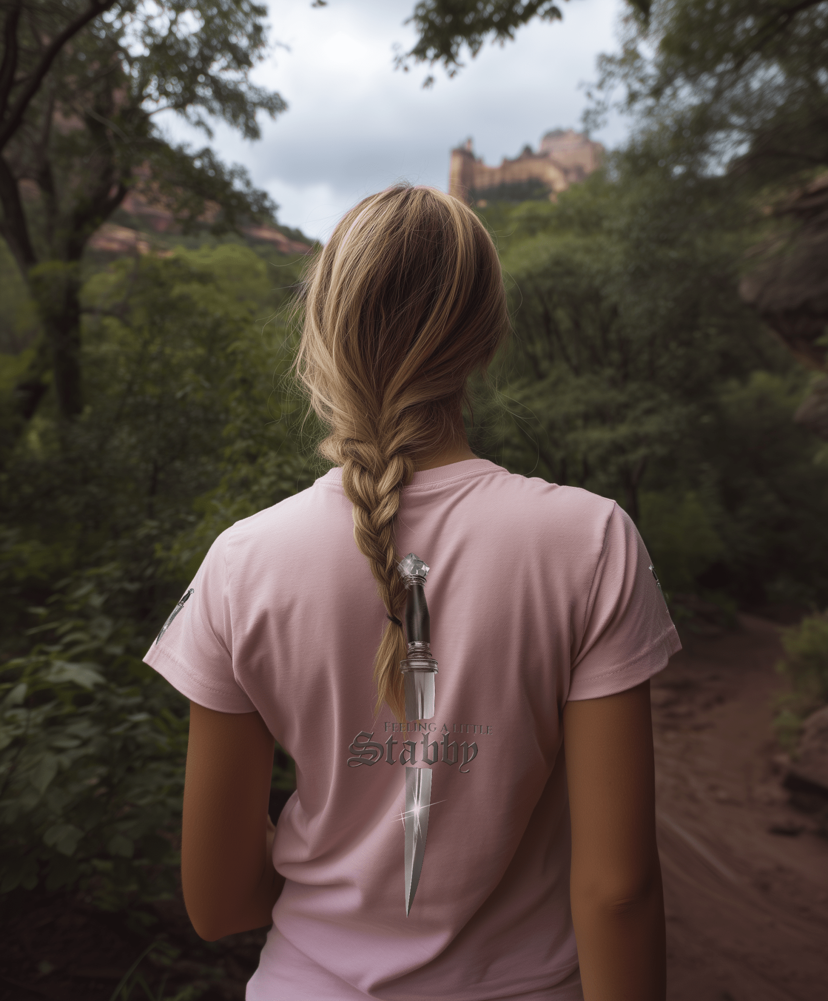 Blades of the Realm T-Shirt — Rosesteel Pink with sleeve detail - Not From This Realm