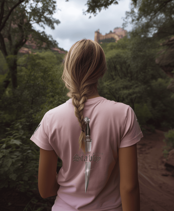 Blades of the Realm T-Shirt — Rosesteel Pink with sleeve detail - Not From This Realm