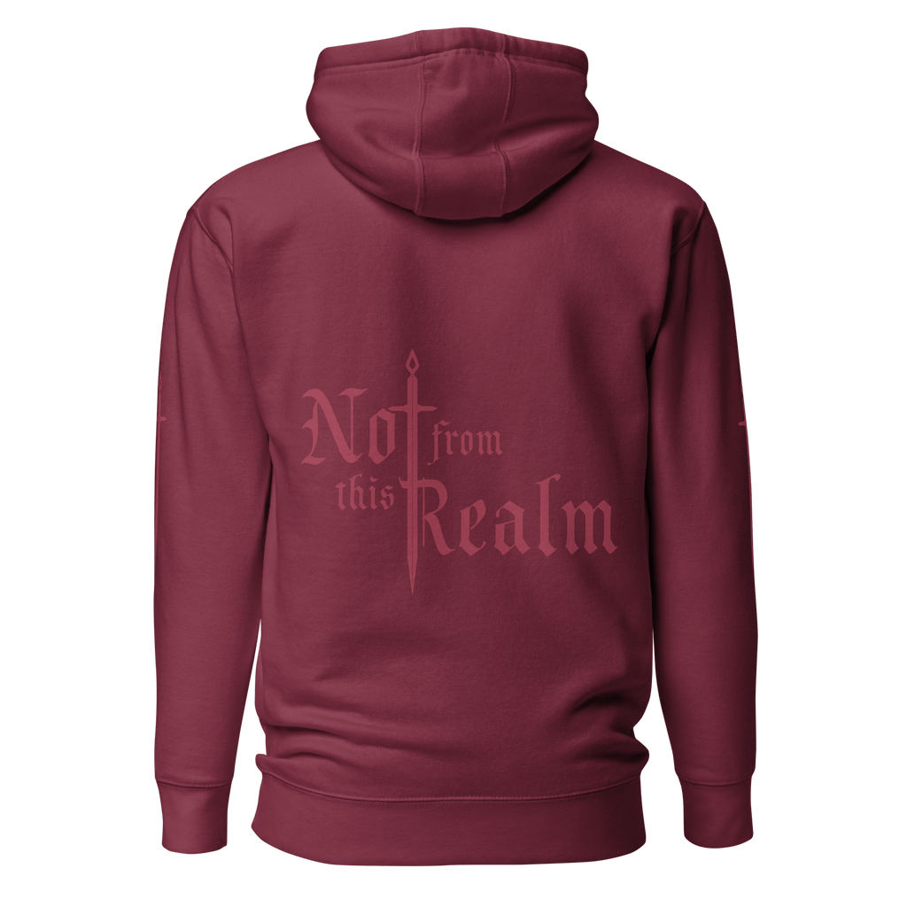 Monochrome Hoodie — Moonblood Red with sleeve detail - Not From This Realm