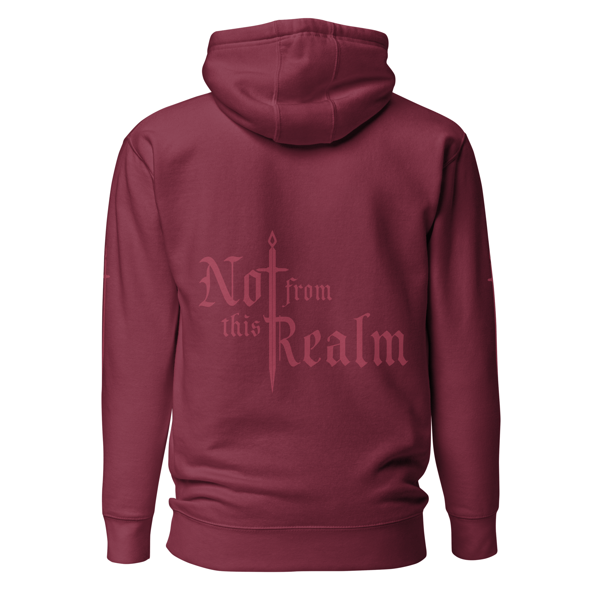 Monochrome Hoodie — Moonblood Red with sleeve detail - Not From This Realm