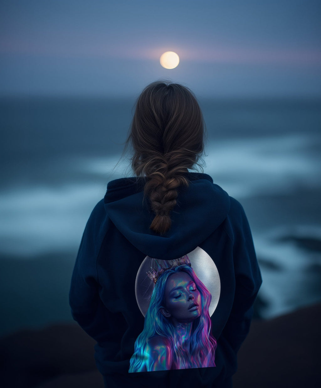Moonbound Hoodie — Moontide Navy with sleeve detail - Not From This Realm
