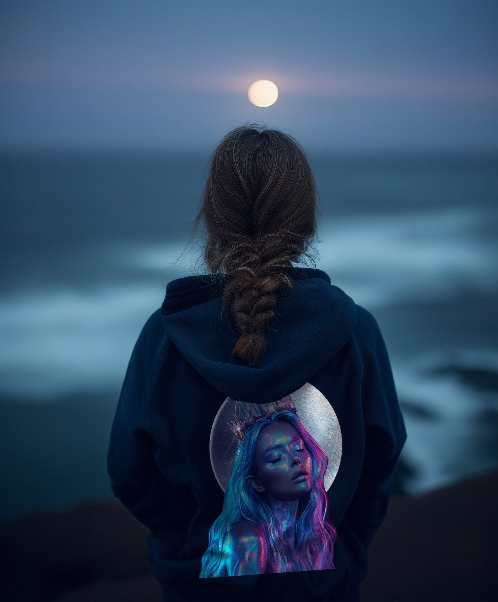 Moonbound Hoodie — Moontide Navy with sleeve detail - Not From This Realm